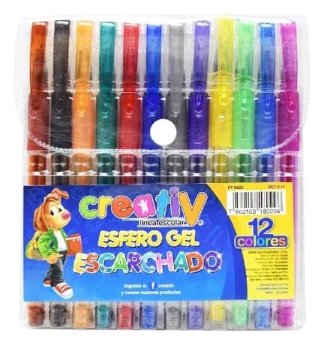 ESFERO ESTUCHE X 12COL GEL ESCARCHADO