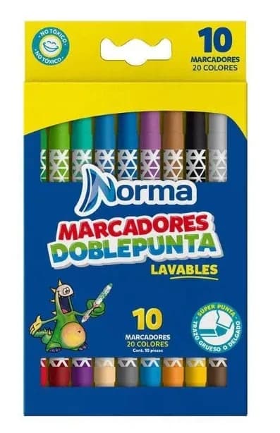 MARCADOR NORMA X 10COL DOBLE PUNTA LAVABLE