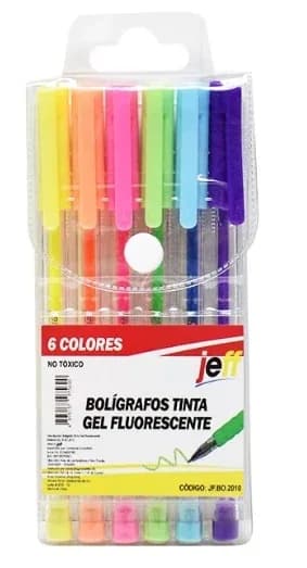 ESFERO ESTUCHE X 6COL JEFF GEL FLUORES