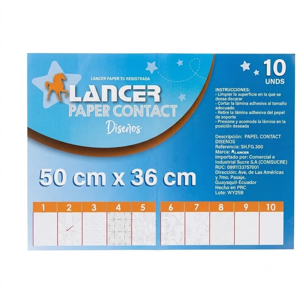 FORRO PAPEL CONTAC LANCER X10UN SH.FO.300