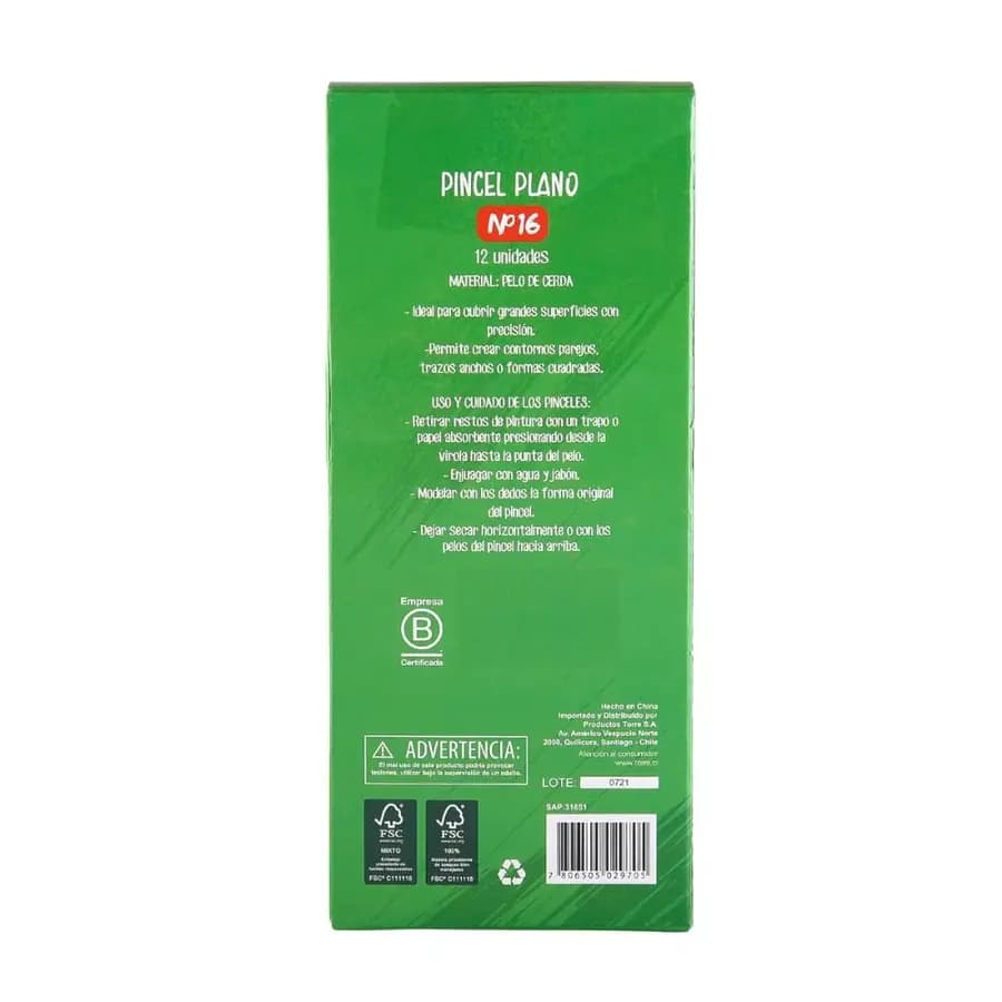 PINCEL PLANO DOCENA 16