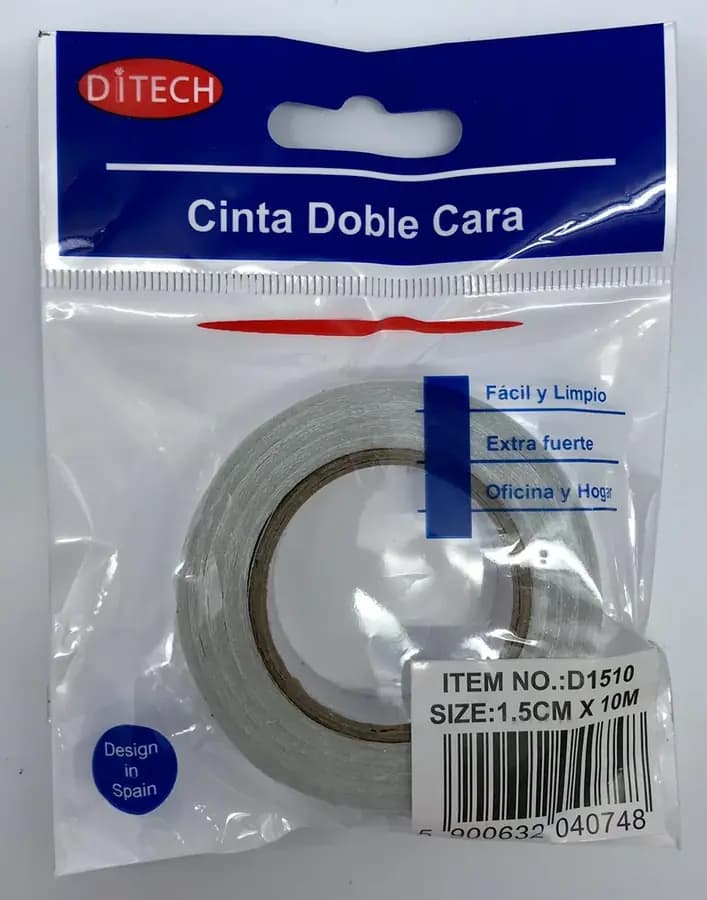 CINTA DOBLE FAZ DITECH PEQUENA FINA 15MMX10M