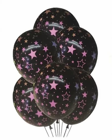 GLOBO NEGRO CON ESTRELLAS NEON 396-17 X 6UN