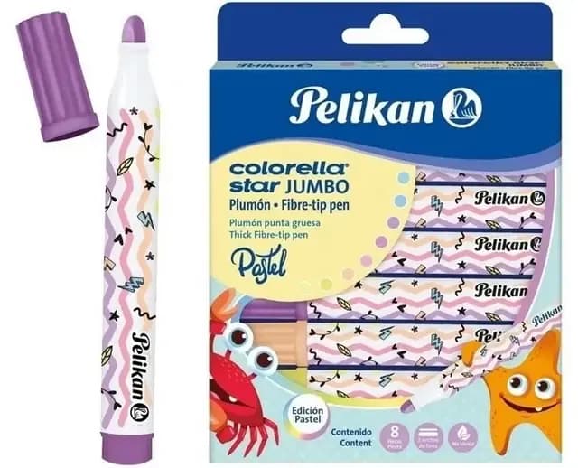 MARCADOR PELIKAN X 8COL PASTELES PUNTA PLUMON