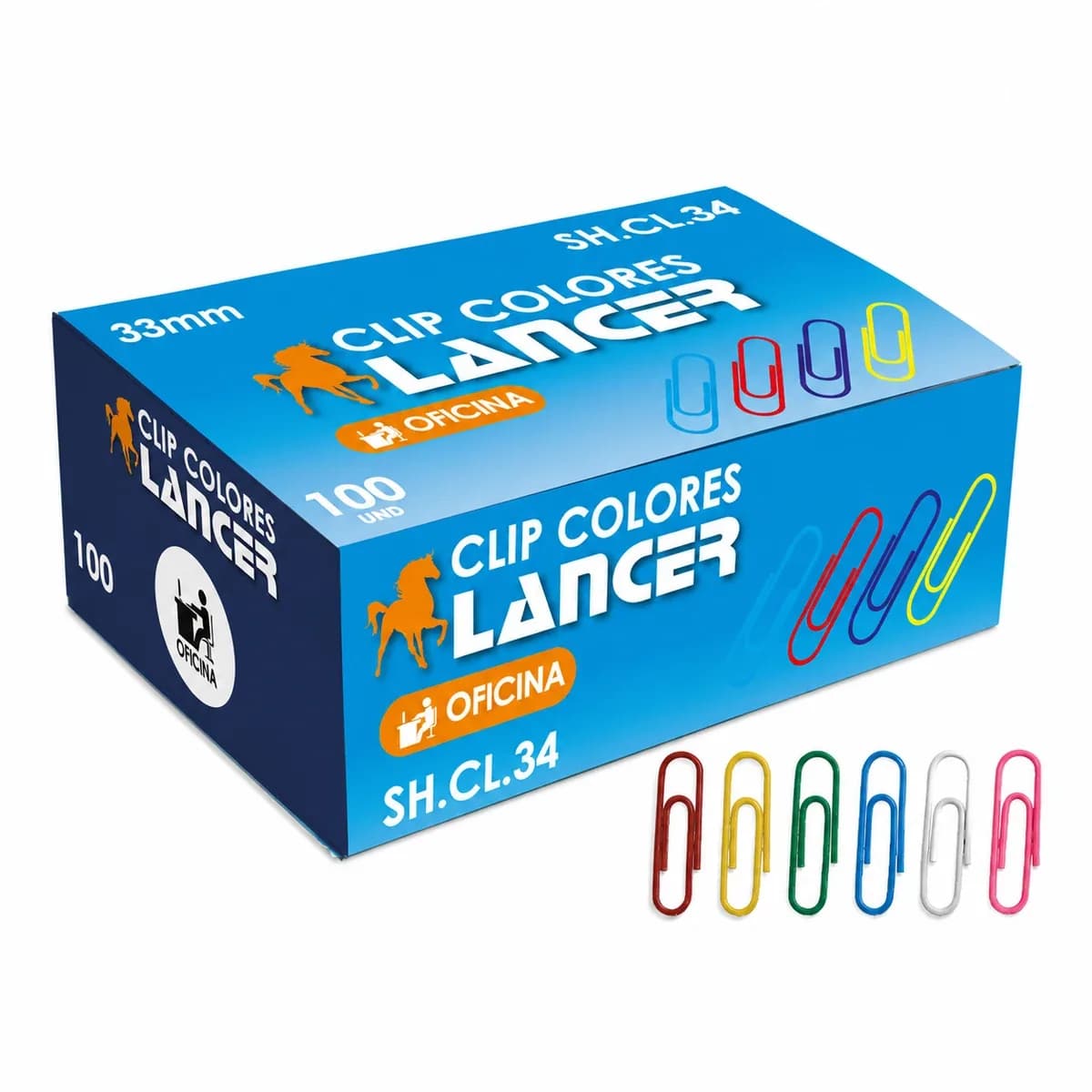 CLIPS COLORES 33MM CAJA X 100UN