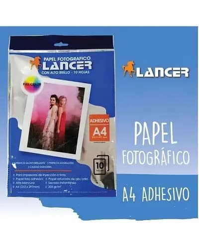 PAPEL FOTO INEN ADHESIVO LANCER 205GR X 10UN
