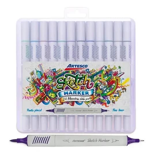 MARCADOR ARTESCO X 24COL SKETCH 2PUNTAS PINCEL