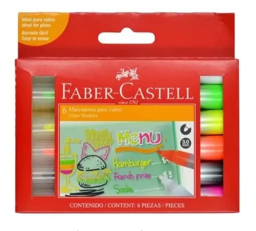 MARCADOR FABER C. X 6COL P VIDRIO
