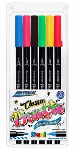 MARCADOR ARTESCO X 6COL DOBLE PUNTA PINCEL