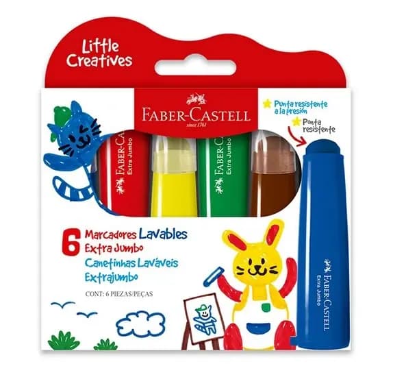 MARCADOR FABER C. X 6COL EXTRA-JUMBO LAVABLES