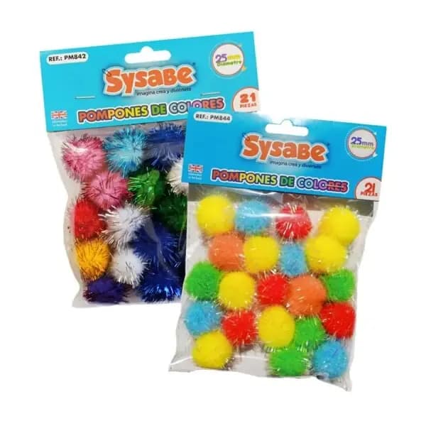 POMPOM MOTAS ESCARCHADAS SURT. M.40 X 100UN COLORES