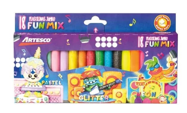 PLASTILINA ARTESCO X 18COL PASTEL/GLITTER/NEON JUMBO