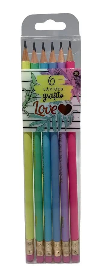 LAPIZ X 6UN LOVE PASTELES 2HB