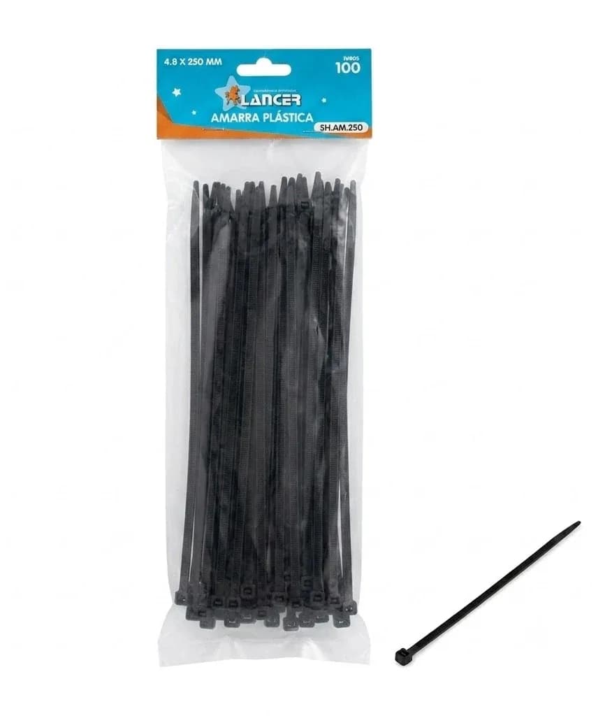 AMARRA PLASTICA NEGRA 4.8X250MM X 100UN