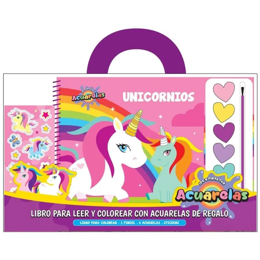 LIBRO LEER Y COLOREAR UNICORNIO CON ACUARELAS