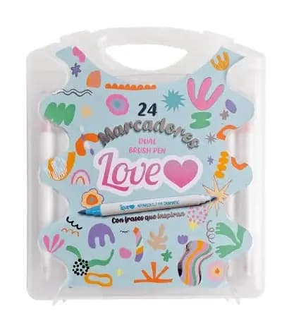 MARCADOR LOVE X 24UN DOBLE PUNTA BRUSH