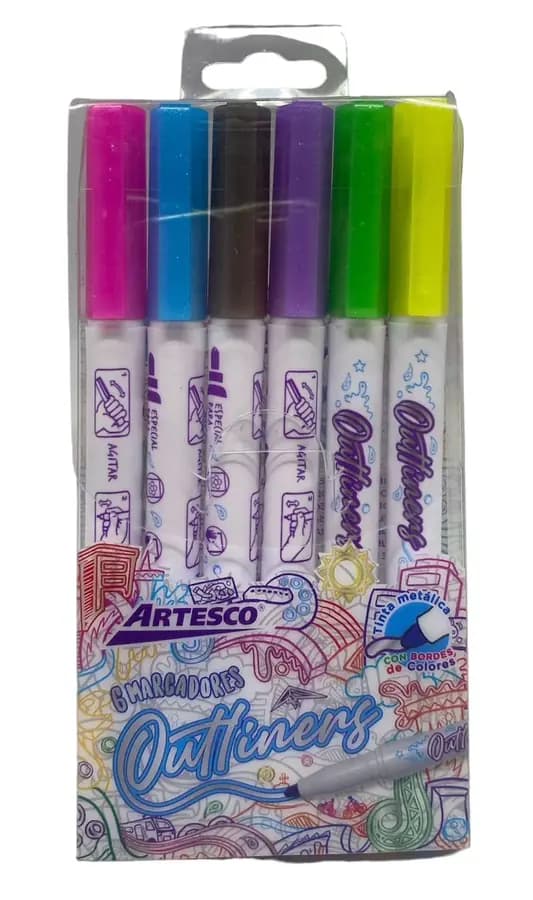 MARCADOR ARTESCO X 6COL OUTLINERS METALICOS
