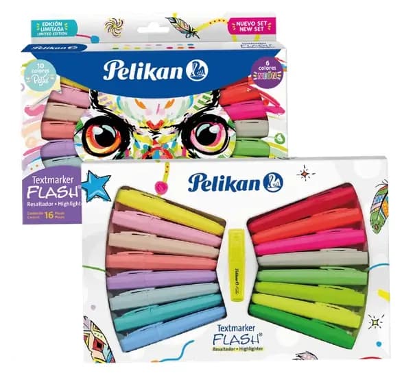 RESALTADOR X 16UN PELIKAN 10 PASTEL + 6 NEON BUHO