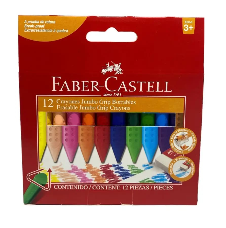 CRAYON FABER TRIANG X 12COL JUMBO BORRABLE
