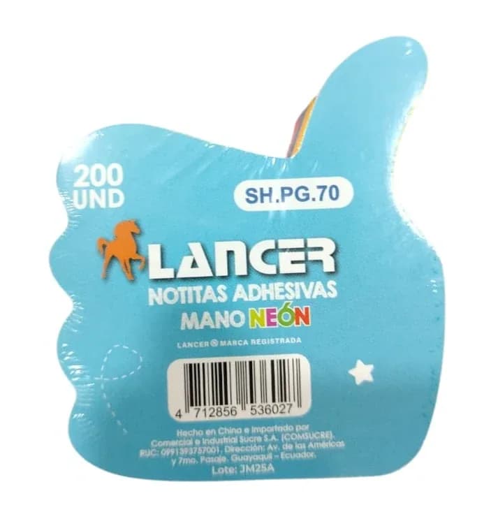 NOTITAS X 200H LANCER MANO OK X 5COL NEON PG.70