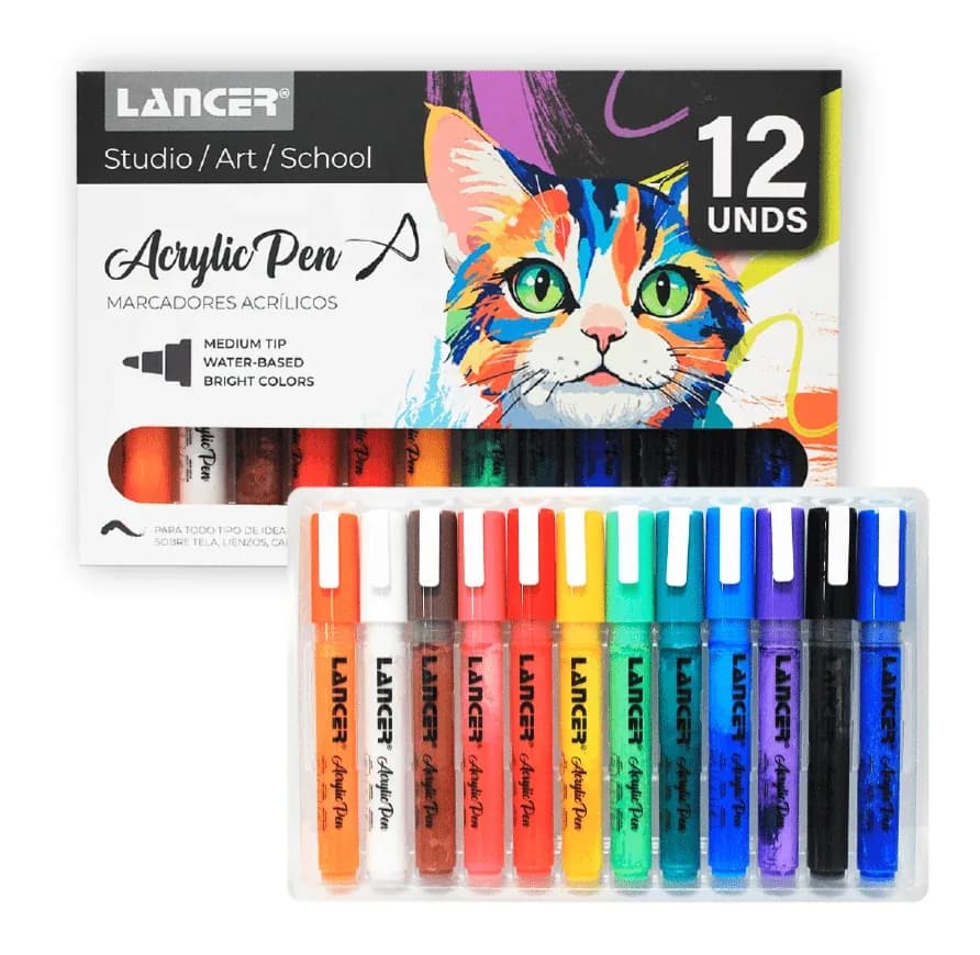 MARCADOR LANCER ACYILIC PEN X 12COL P/MEDIA MA.2206