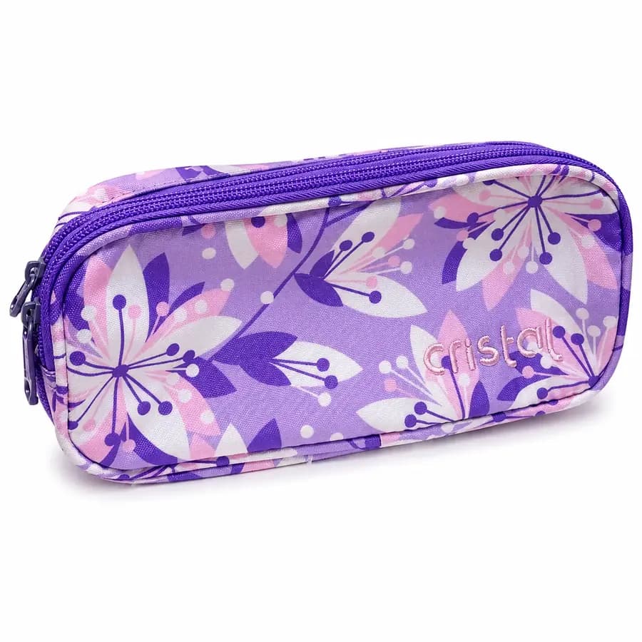 CARTUCHERA CRISTAL 3 SERV LILA FLORES F099805