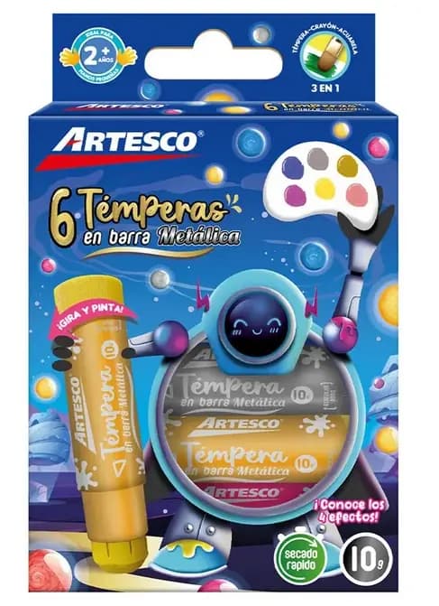TEMPERA X 6COL ARTESCO BARRA METALIZADA