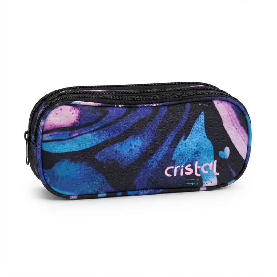CARTUCHERA CRISTAL 3 SERV NEGRA/LILA F099818