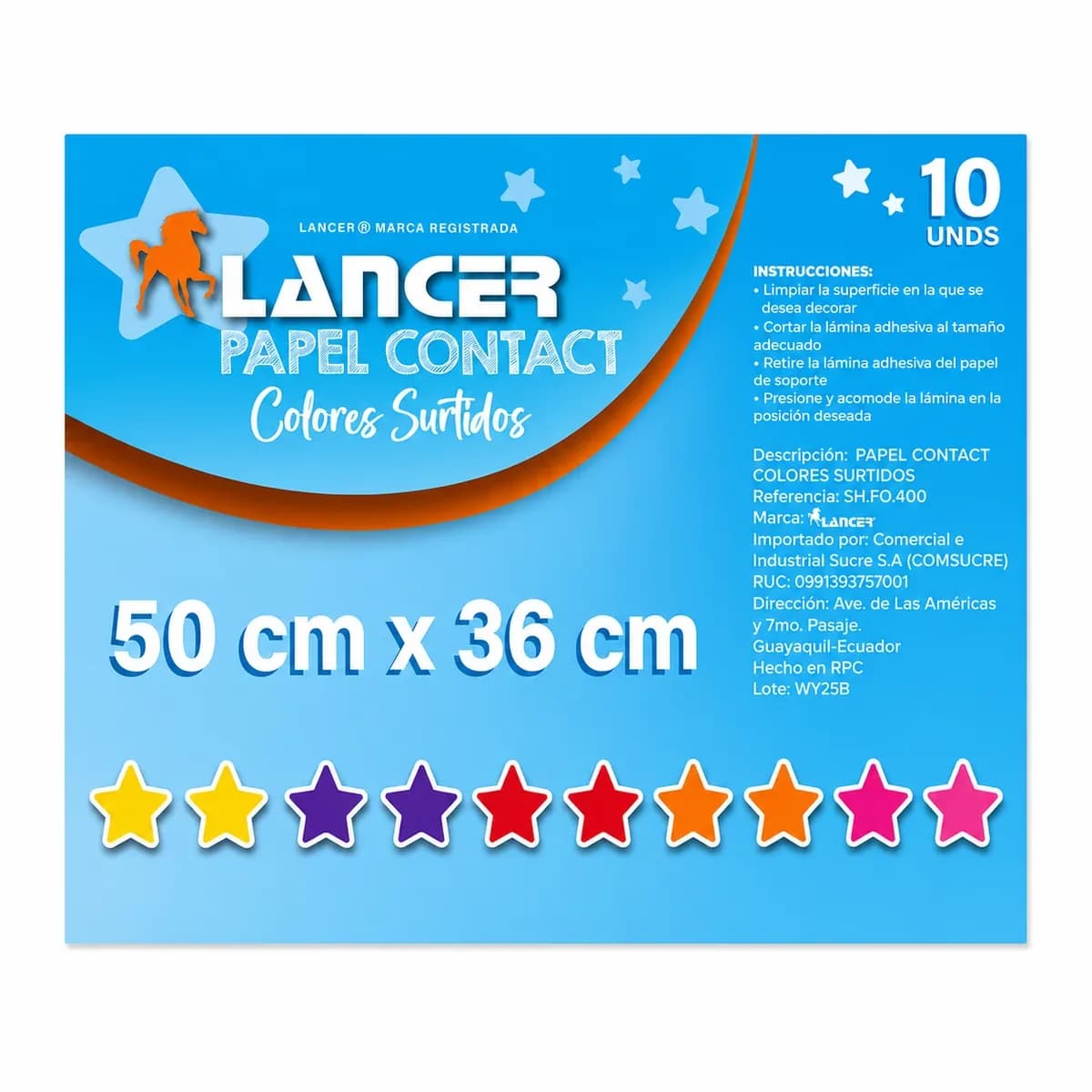 FORRO PAPEL CONTAC COLOR LANCER X10UN FO.400