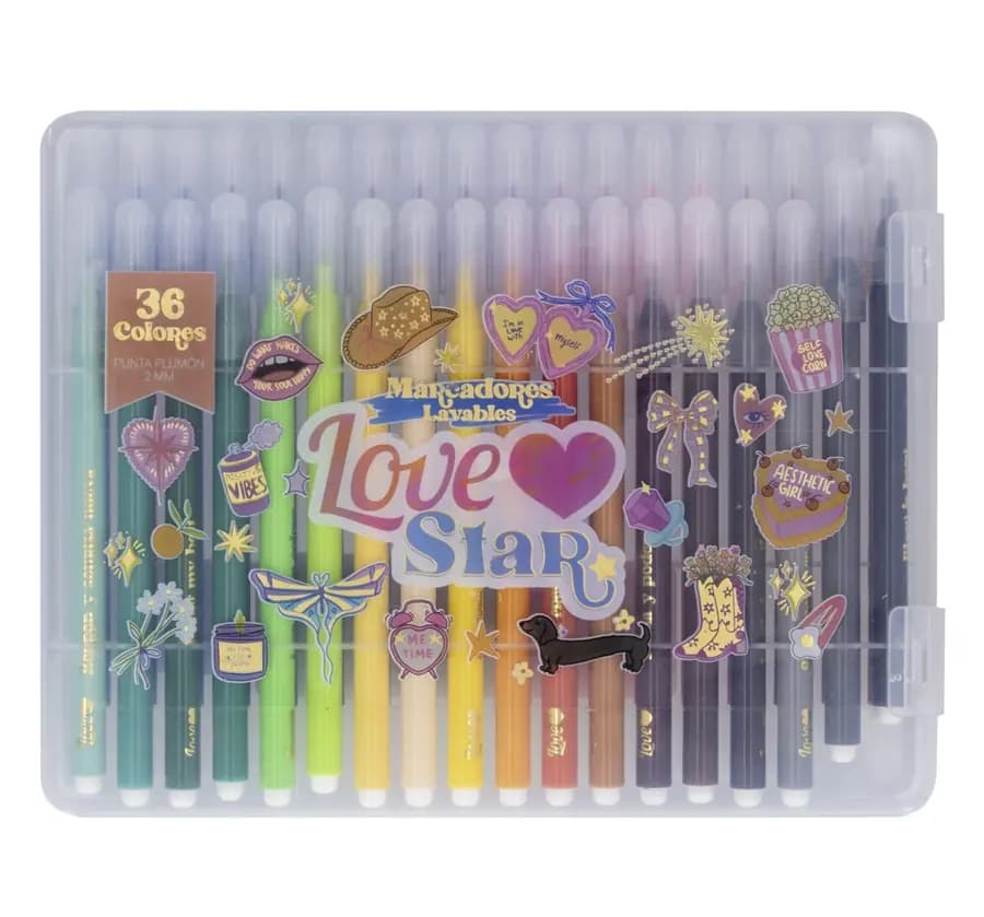 MARCADOR LOVE STAR X 36COL LAVABLES 53735