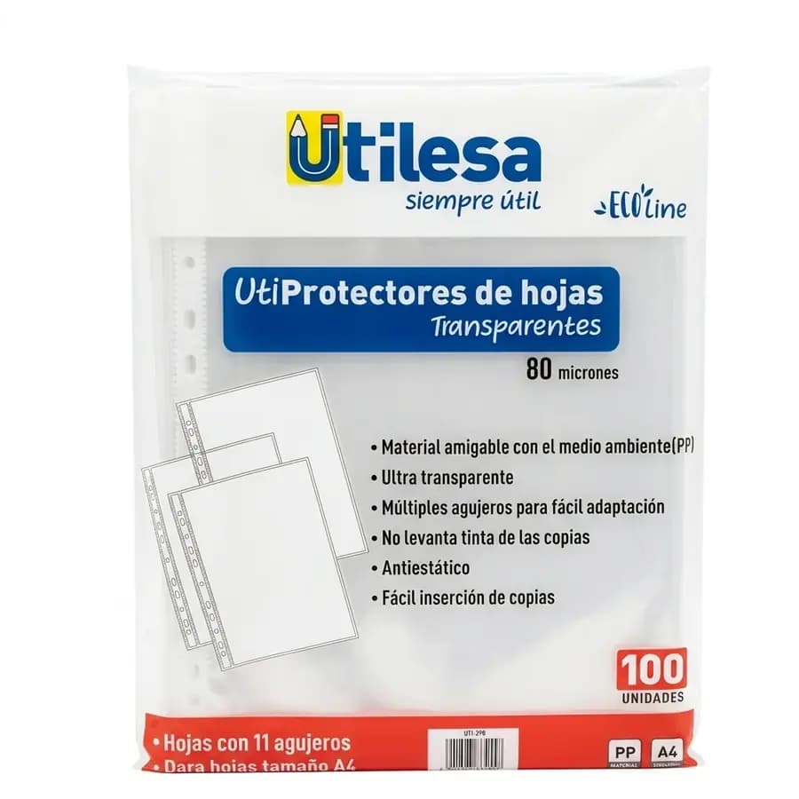 PROTECTOR HOJA PLAST UTILESA X 100UN A4 GRUESO 80 MICR