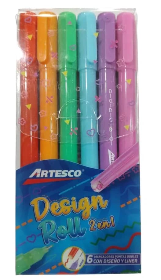 MARCADOR ARTESCO DESIGN ROLL X6 2EN1