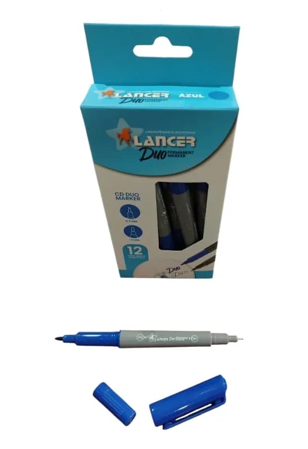 MARCADOR LANCER DOBLE PUNTA AZUL