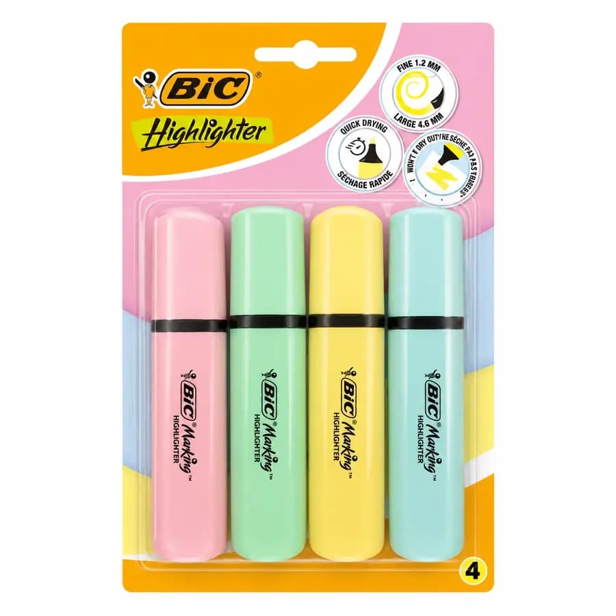 RESALTADOR X 4UN BIC PASTELES