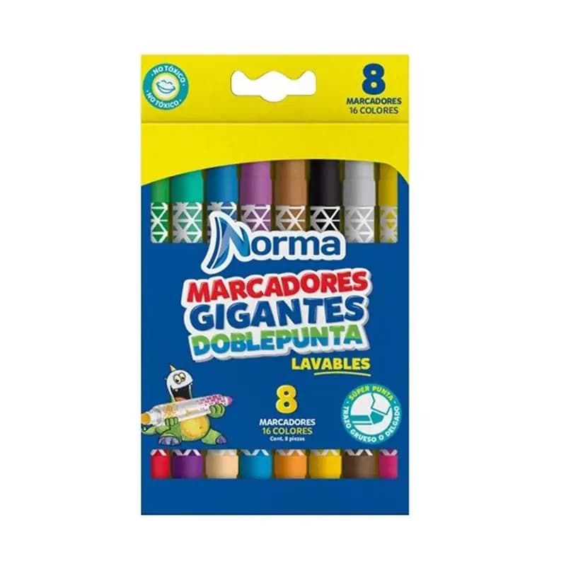 MARCADOR NORMA X 8COL GIGANTE DOBLE PUNTA LAVABLE