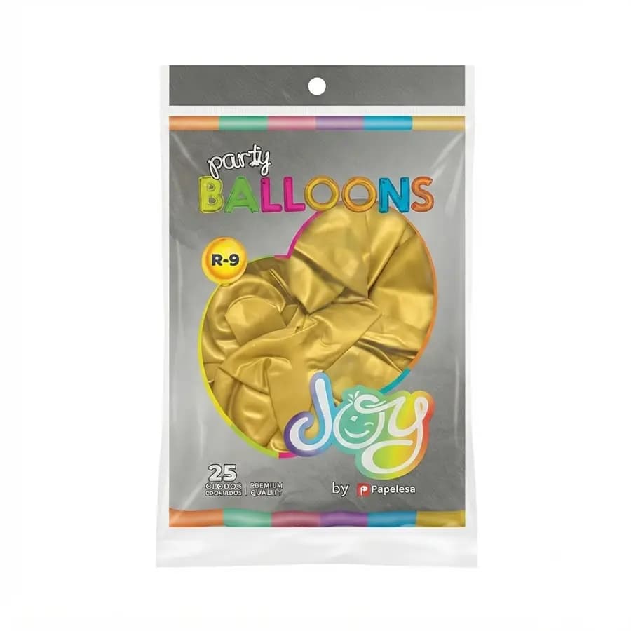 GLOBO FUNDA X 25 UN JOY DORADO CROMADO